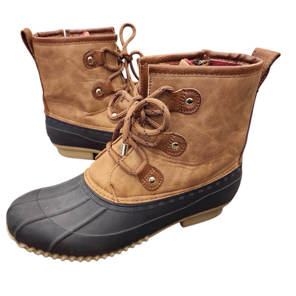TOMMY HILFIGER Women's Brown Duck Boots Winter Rain Weather Lace-Up Shoes Warm 8